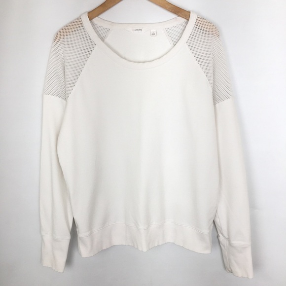 Athleta Citytime Mesh Shoulder Crewneck Sweatshirt Top White Women’s Size Large - Picture 4 of 14